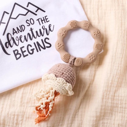 Bear Crochet Teether Rattle Ring Newborn Sensory Toys