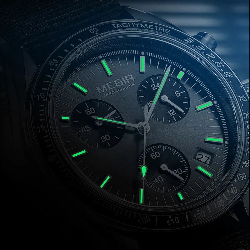Quartz Chronograph Watch Blue Nylon Strap Water-Resistant