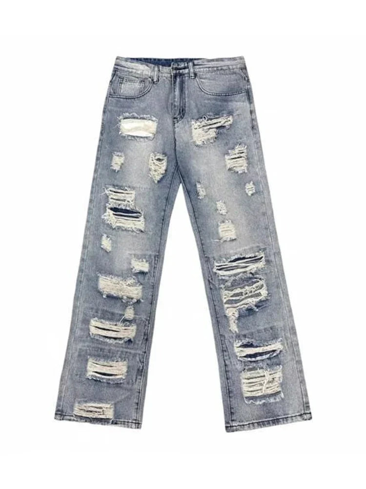 Relaxed Oversized Mens Jeans - Ripped Straight Leg Denim