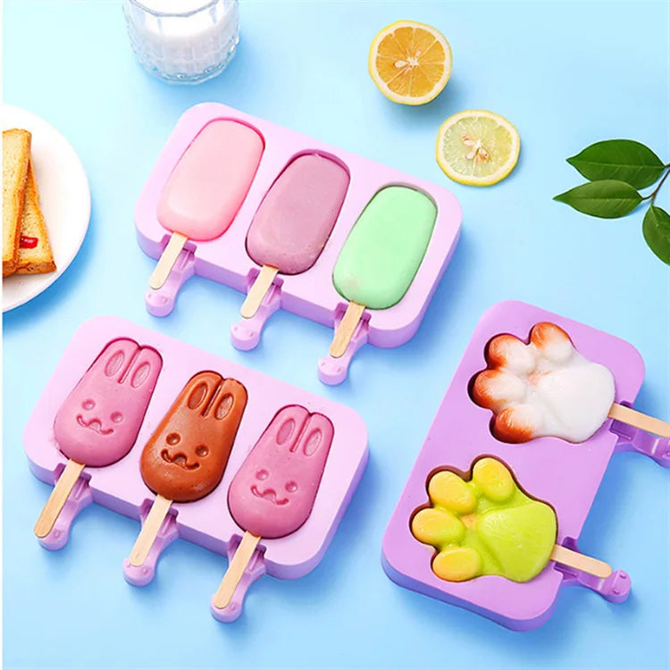 Silicone Ice Cream Mold Kit with Lids, Fun Shapes Ice Pop Maker for Homemade Treats, Simple Release and Dishwasher Safe
