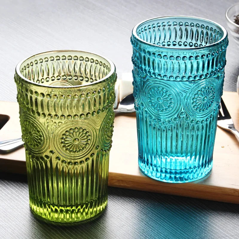 Tumbler Glass 350ml Engraved Sunflower Vintage Drinkware Summer 2025 Tableware Elegant Gift Idea
