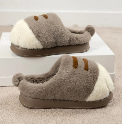cozy Warm unisex slippers - cat-paw plush design, plush faux fur, indoor winter wear