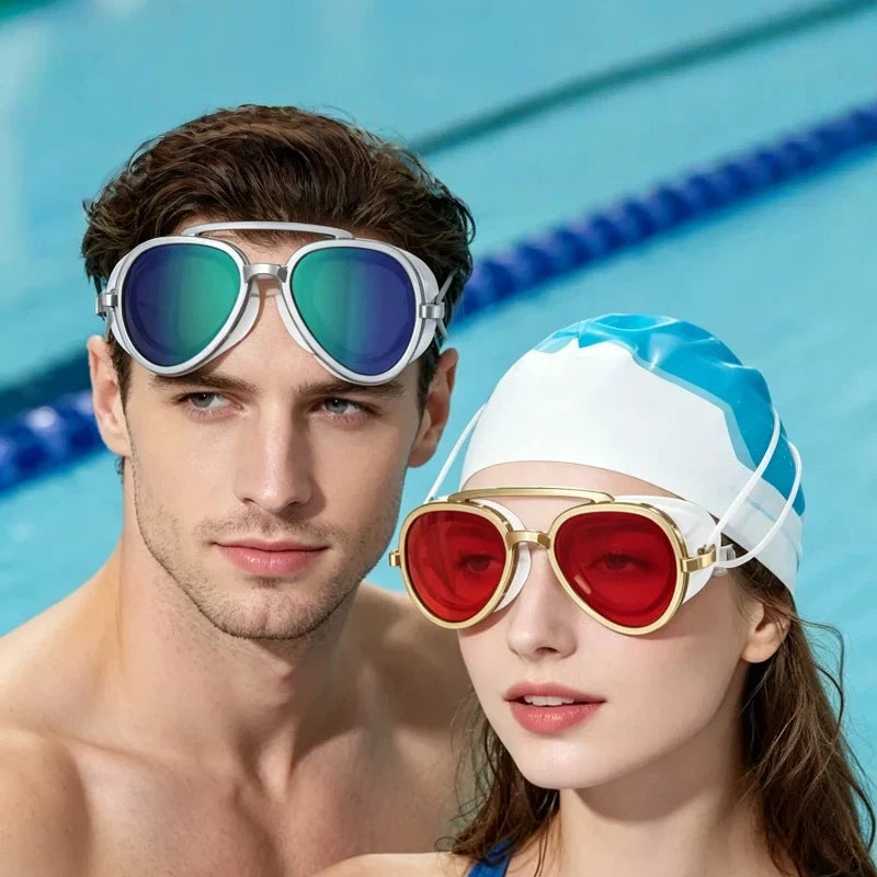 Full View Retro Frame Unisex Pool Swim Eyewear 2026 – Wide Angle Anti-Fog Swimming Goggles