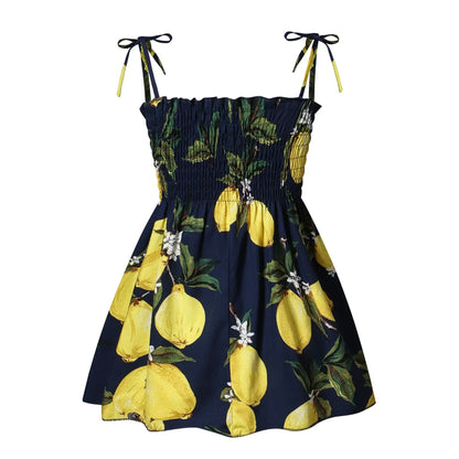 Plush girls' floral sundress - smocked bodice, polyester, for casual beach party