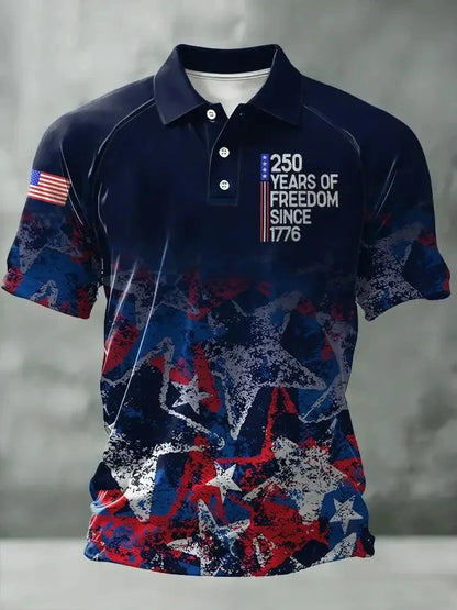 flag-printed USA 250th anniversary design, Fourth of July casual wear – Breathable men's polo shirt