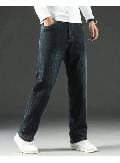 Men’s Stretchy Jeans - Wide Leg, Cotton, Business Casual