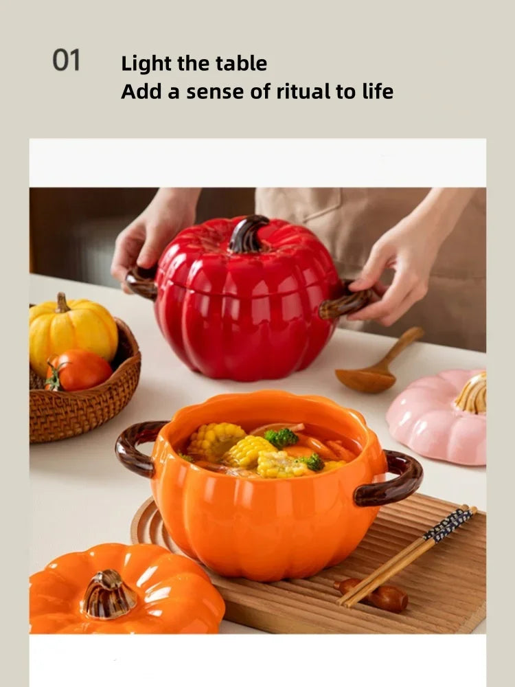 Soup Pumpkin Pot 1.4L Ceramic Bowl With Lid Halloween