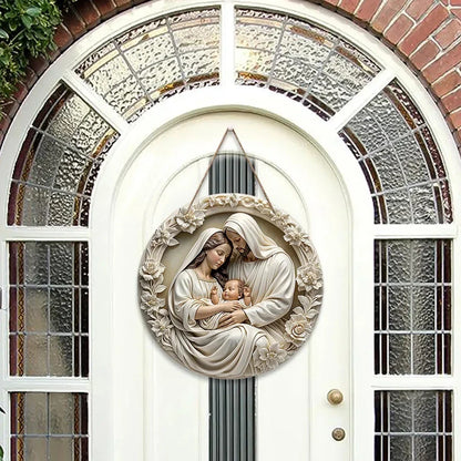 Wooden2025 Edition Nativity Scene Ornament Circular Wall Hanging 7.87in Handcrafted Mary Jesus Joseph Christmas Decor Gift