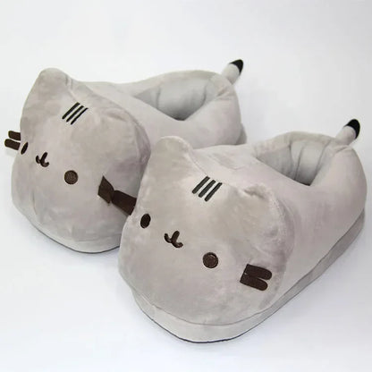 full-coverage cat-face design, plush, indoor home use – Warm women's cat-face slippers