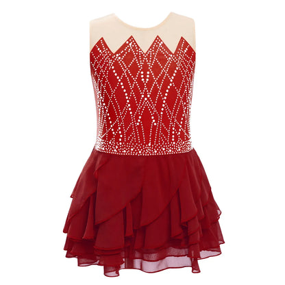 Light Girls' Leotard - Rhinestone Embellished, Mesh Skirt, Polyester/Nylon/Elastane, For Ballet, Gymnastics
