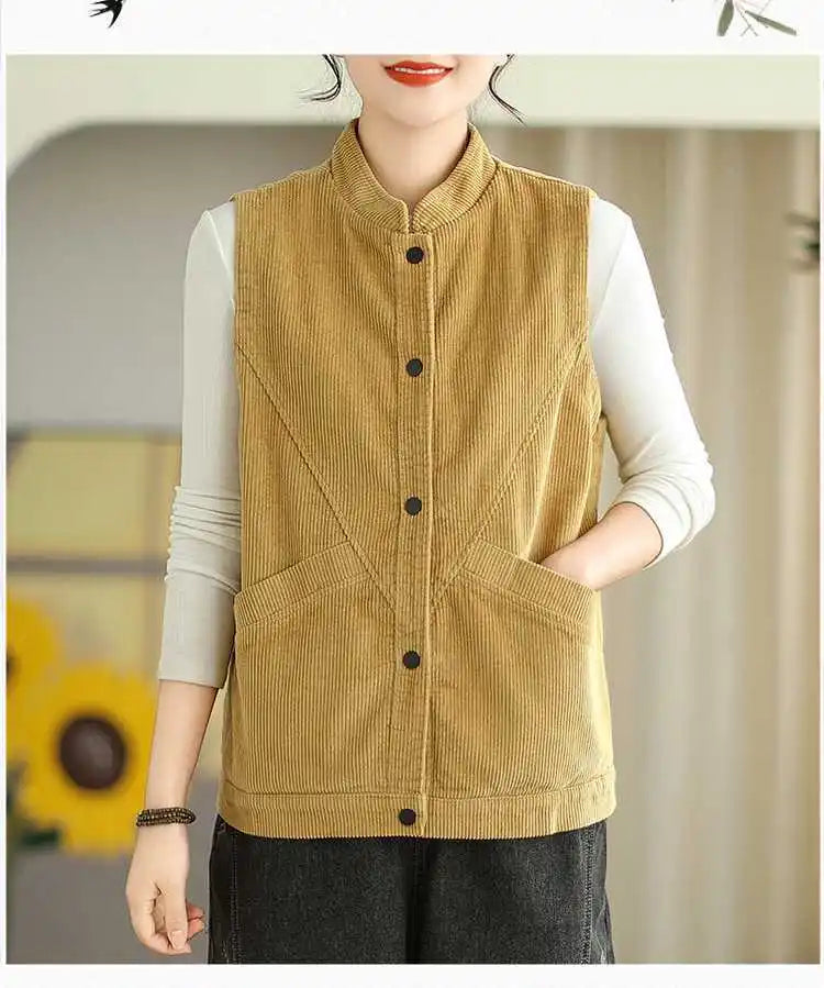 Plush Women's Corduroy Vest - Relaxed Sleeveless, Velvet