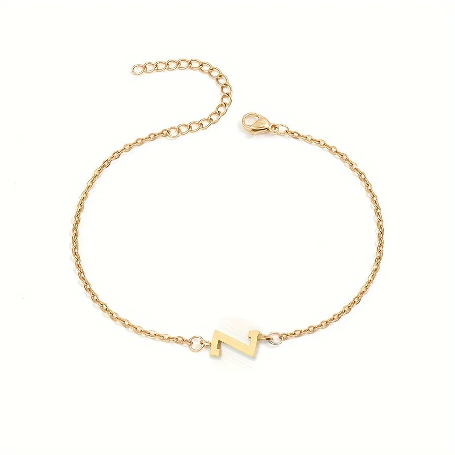 Letter Initial Bead Bracelet Thin Chain Minimalist Elegant