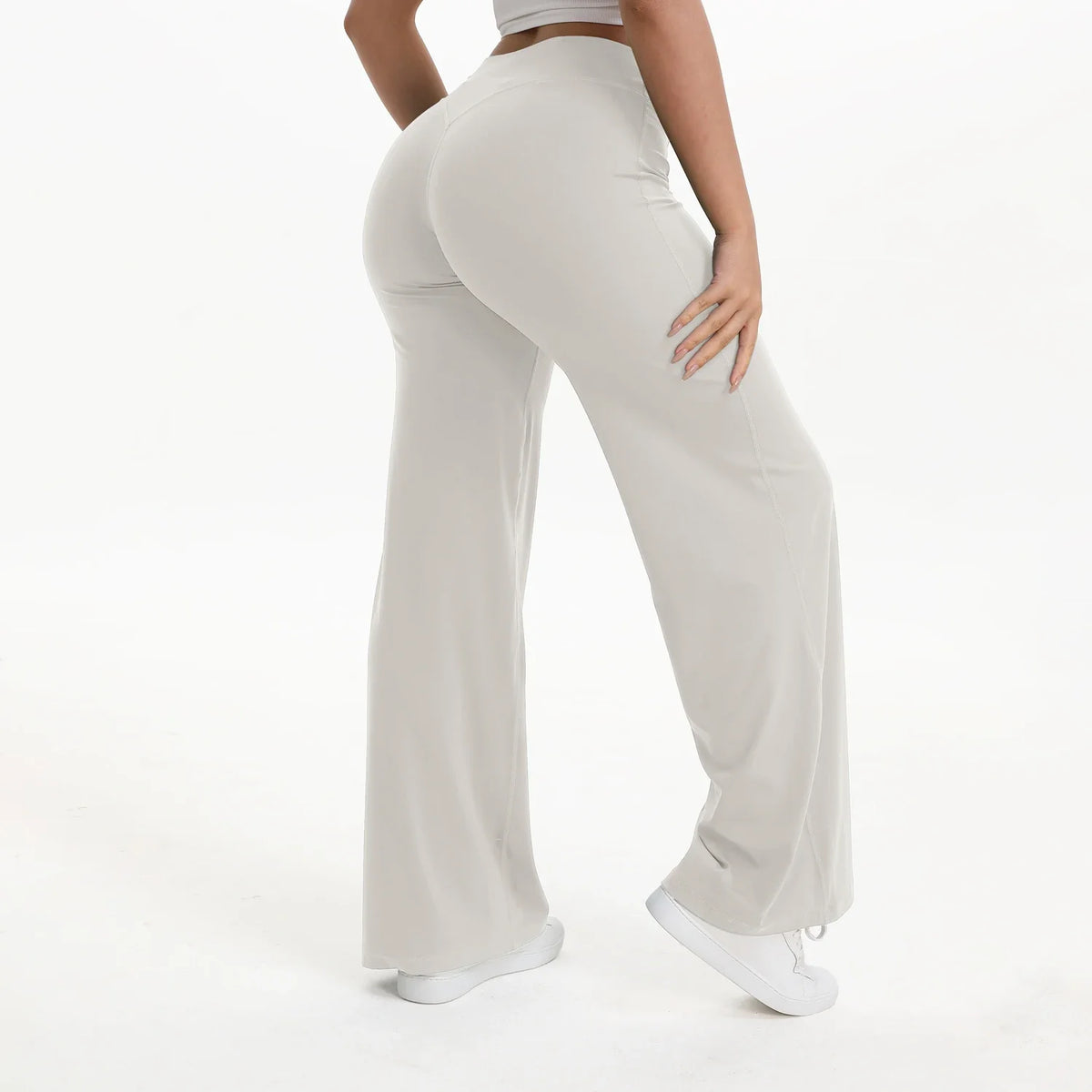 Plush and flattering women's yoga pants - mid-waist straight leg, nylon/elastane blend, for gym and Pilates