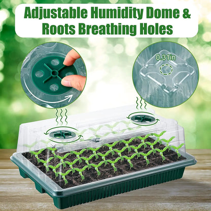 High Dome Seed Starter Trays with LED Grow Lights - 80 Cells, Smart Timer, Garden Tools for Household Gardening