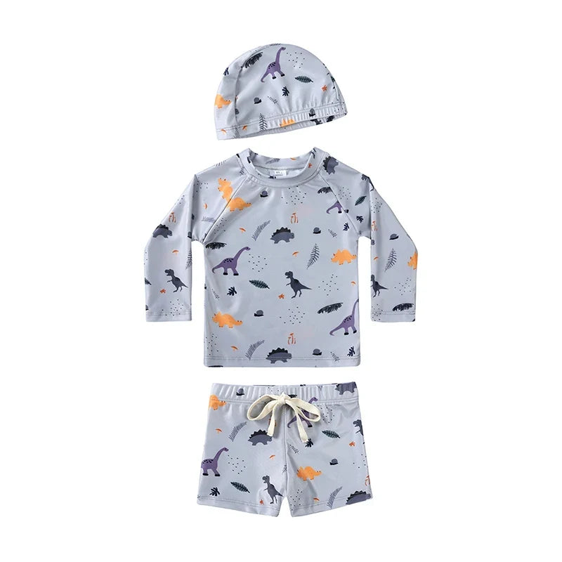Long-Sleeve Top, Swim Pants, Hat, Polyester Elastane, Beach Vacation – Breathable Kids Rash Guard Swim Kit