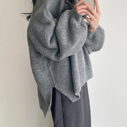 Cozy Oversized Women's Pullover - O Neck, Knit, Office Wear