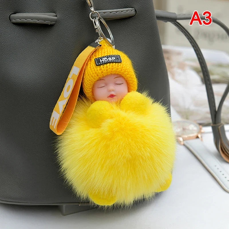 Sleeping Pompom Baby Keychain Plush Bag Charm Cute Gift
