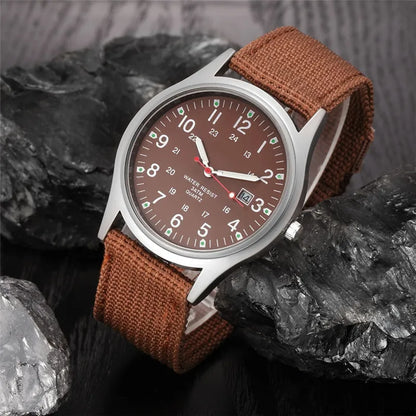 Field Quartz Watch Nylon Strap Military Style Date Luminous