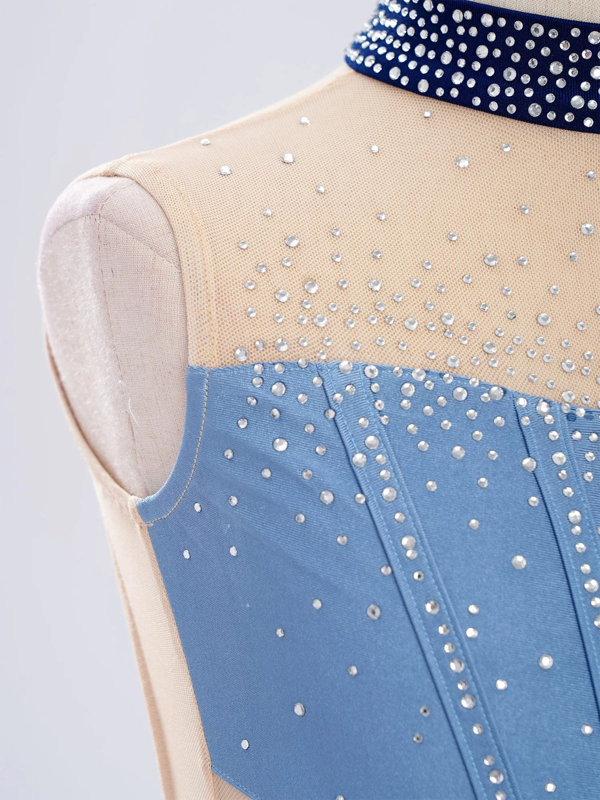 girls' Stretchy leotard - rhinestone mesh yoke, sleeveless, polyester, nylon, elastane, for lyrical dance performance