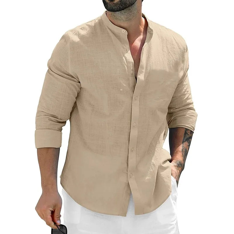 Men's Linen Shirt - Breathable Casual and Formal Dress Shirt in White, Blue, Grey, Regular Fit, Soft Comfortable Fabric-6