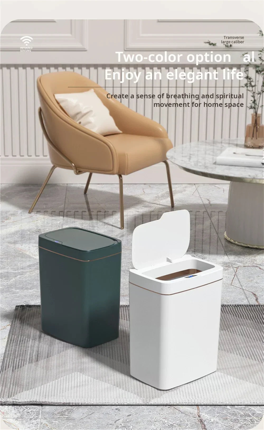 Touchless Smart Sensor Trash Can 15L Water-Resistant Automatic