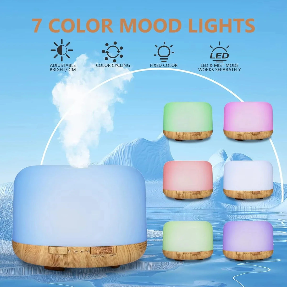 Humidifier Air Essential Oil Diffuser 500ML Ultrasonic LED Lamp