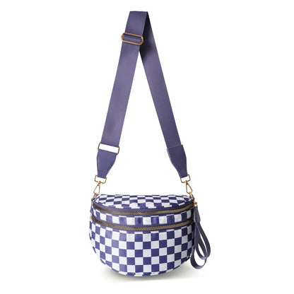 checkered nylon, box shape, travel and daily use – Multi-Use unisex crossbody bum bag