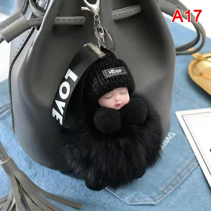 Sleeping Pompom Baby Keychain Plush Bag Charm Cute Gift