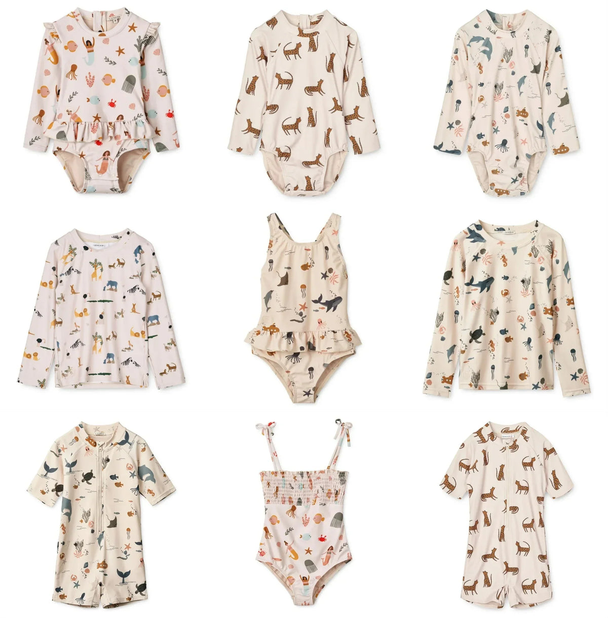 Rash Guard & Hat, Nylon, Cartoon Seagull Star Print, Beach Holidays – Fast-dry Kids’ Swimwear Kit