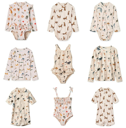 Rash Guard & Hat, Nylon, Cartoon Seagull Star Print, Beach Holidays – Fast-dry Kids’ Swimwear Kit