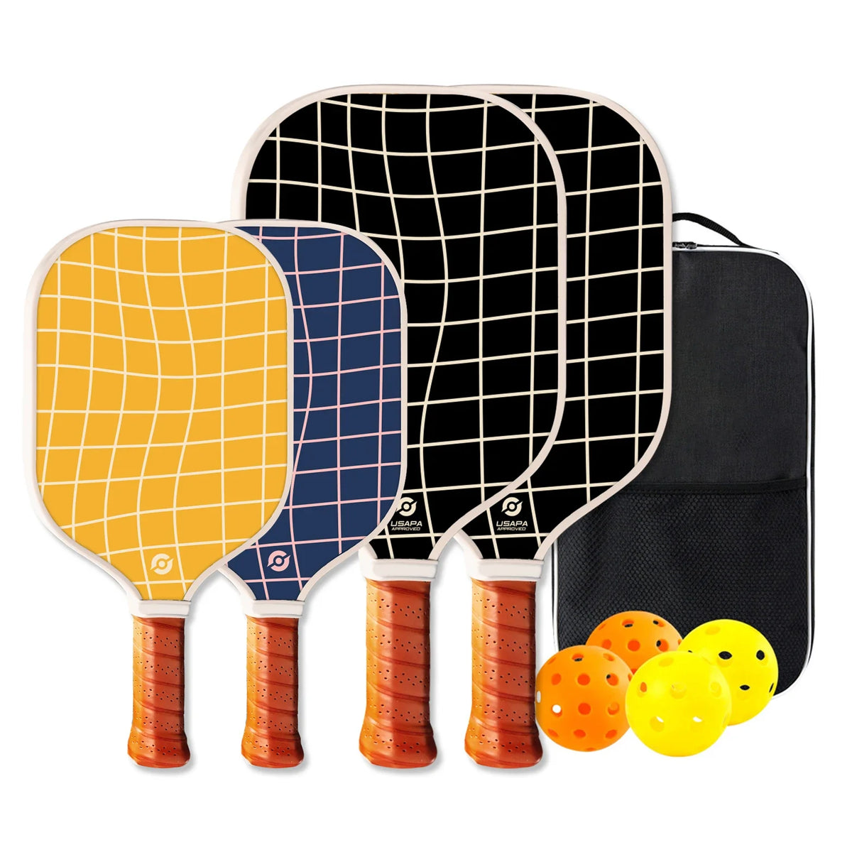 Pickleball Paddle Kit for Family, Sturdy Glass Fiber with 13mm PP Core, Light Outdoor Pickleball Equipment
