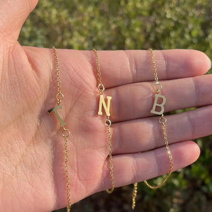 Letter Initial Bead Bracelet Thin Chain Minimalist Elegant