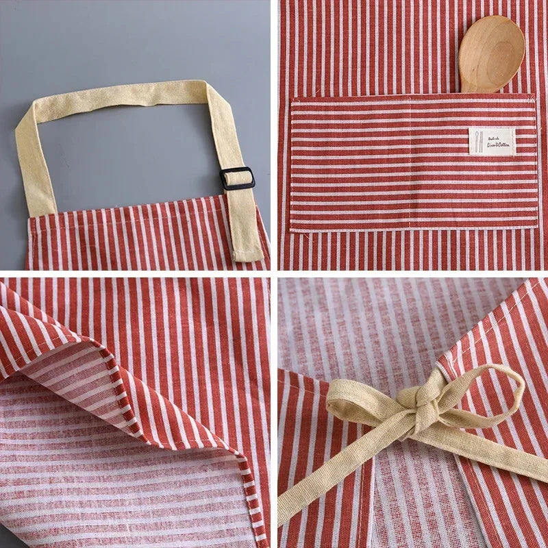 Kitchen Apron Linen Striped Hanging Neck Apron Japanese Style Cooking Gardening Fall 2025 Breathable Flexible