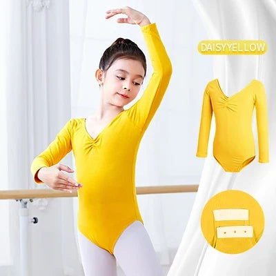 Long Sleeve, Chest-Drawstring, Cotton, For Dance Class – Plush Girls Ballet Leotard