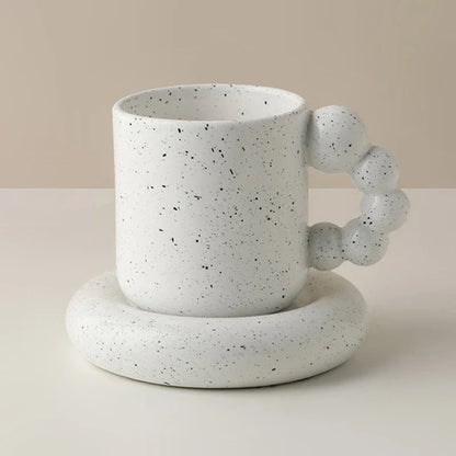 Ceramic Coffee Mug With Tray Beaded Handle Scandinavian Handmade Cup Fall 2025 Gift Decorative Serving