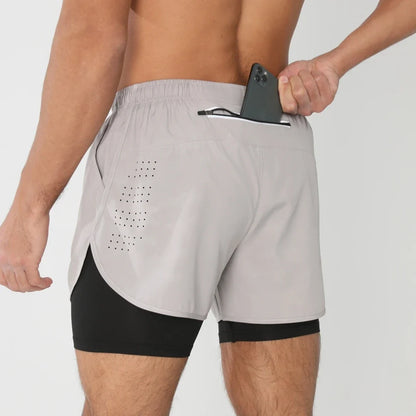 Fast-dry men's 2-in-1 running shorts - lightweight lined, polyester, for gym and summer training