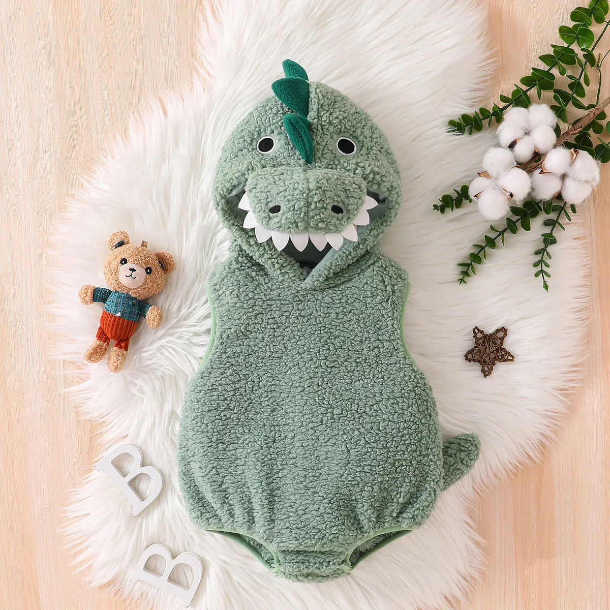 Dinosaur Baby Halloween Romper Plush Hooded Sleeveless