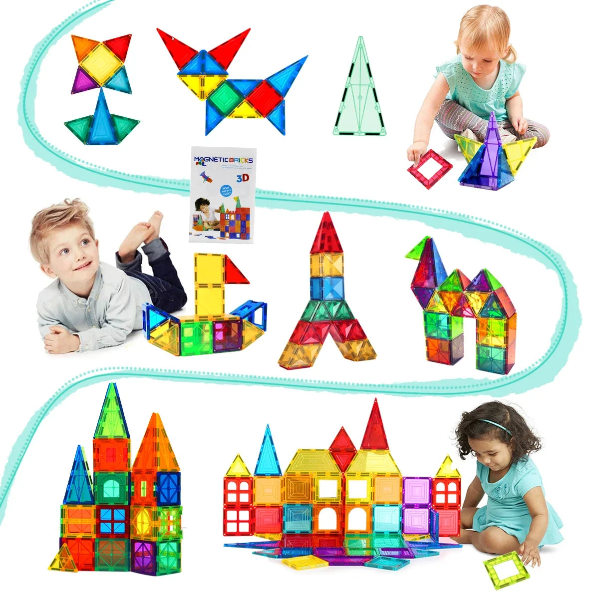 Magnetic Building Tiles Kit for Toddlers - Montessori Educational Toys for Boys and Girls Aged 3 and Up