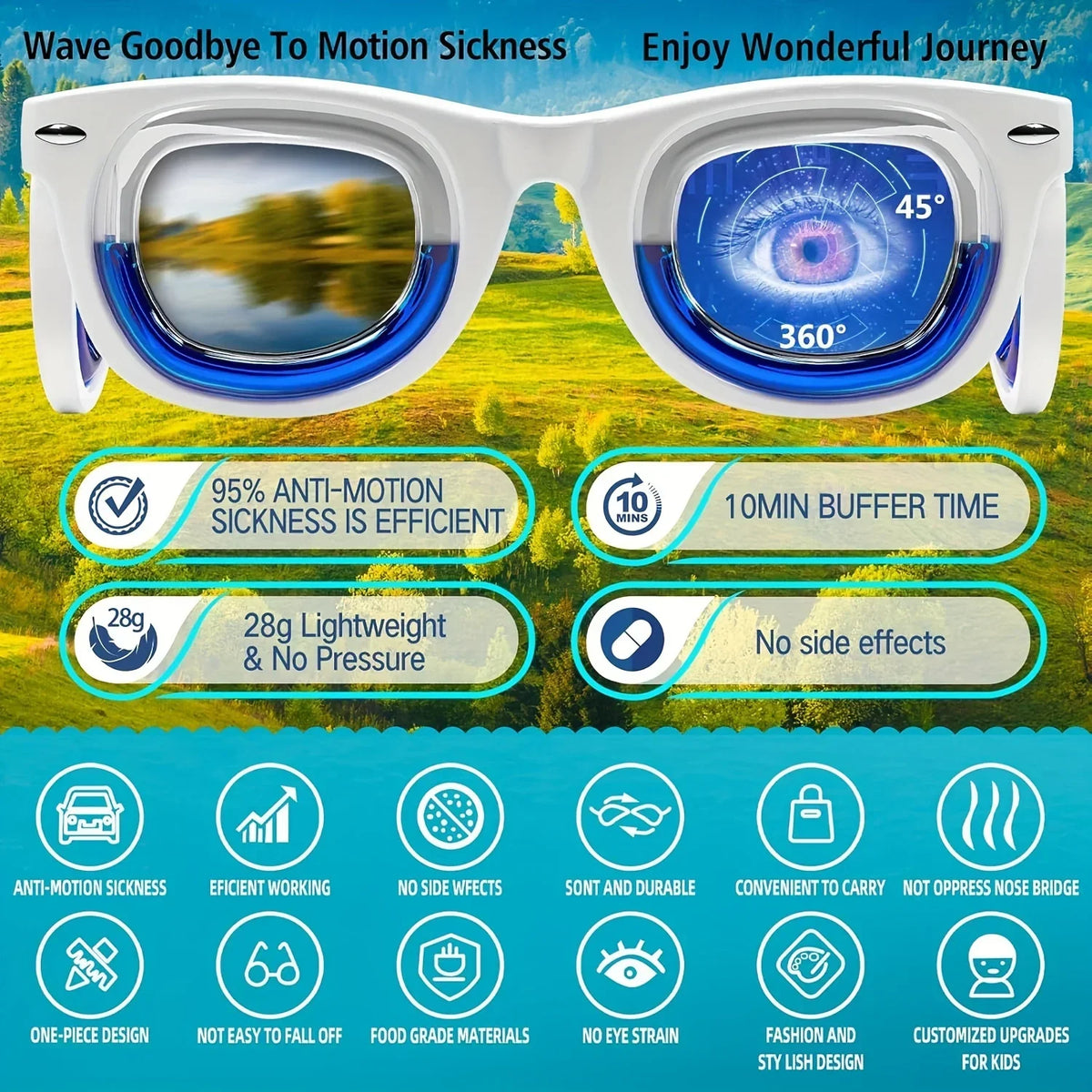Sickness Motion Glasses Kids Ultra Light Travel Glasses Summer Travel 2025 Nausea Relief Car Air Sea