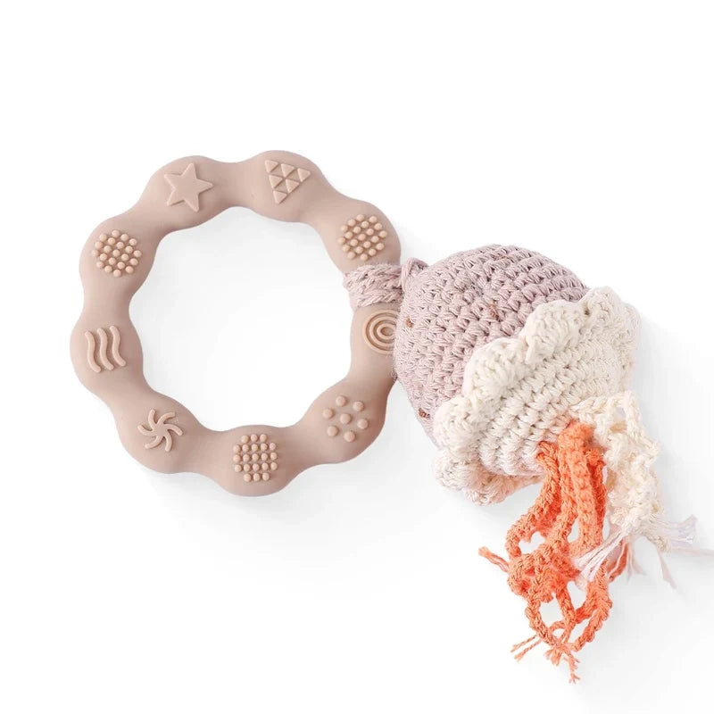 Bear Crochet Teether Rattle Ring Newborn Sensory Toys