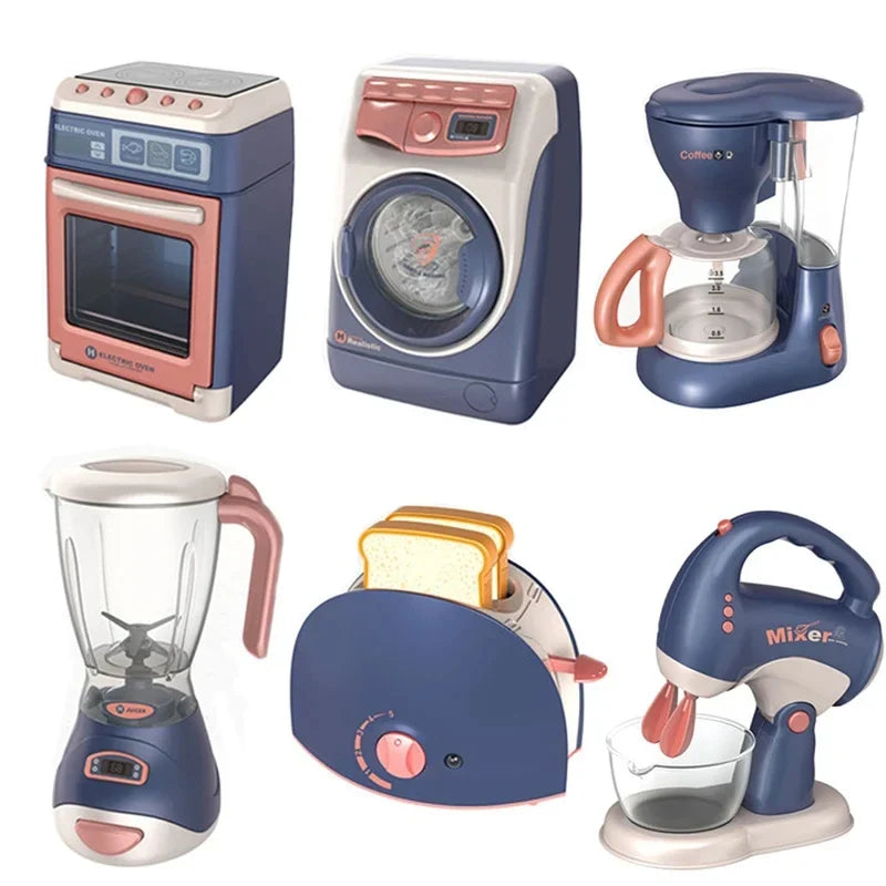 Pretend Kitchen Playset - Motor-Driven Vacuum, Juicer, Washing Machine & Water Sweeper Toys for Kids