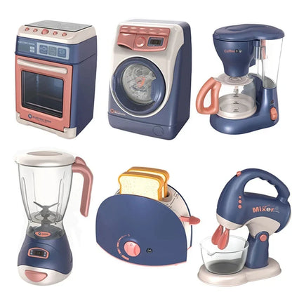 Pretend Kitchen Playset - Motor-Driven Vacuum, Juicer, Washing Machine & Water Sweeper Toys for Kids