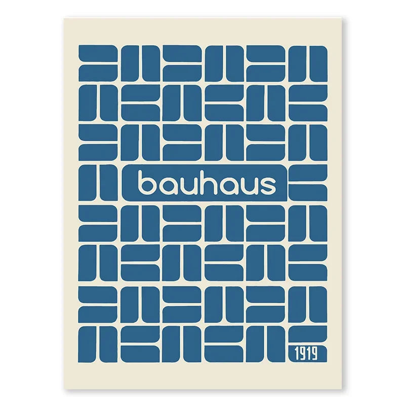 Abstract Blue Bauhaus Canvas Wall Art Contemporary Bedroom