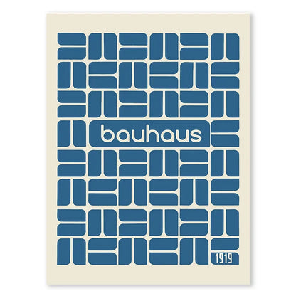 Abstract Blue Bauhaus Canvas Wall Art Contemporary Bedroom
