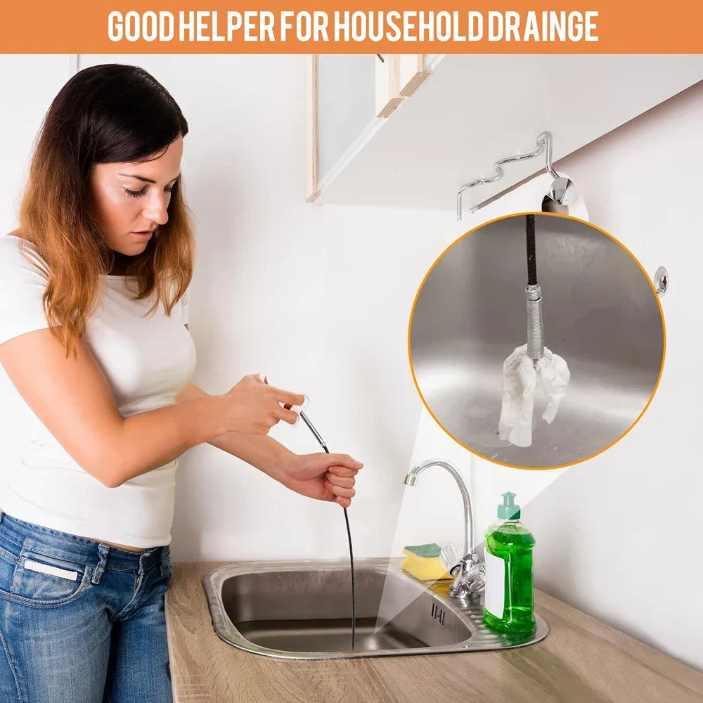 Drain2026 Edition Snake 22.5 Inch Flexible Sink Auger Kitchen Clog Remover Hair Debris Eco Friendly Household Repair Fall