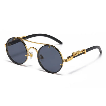 Punk Retro Round Sunglasses for Men & Women - Fashionable Double Bridge Design for Travel and Shopping