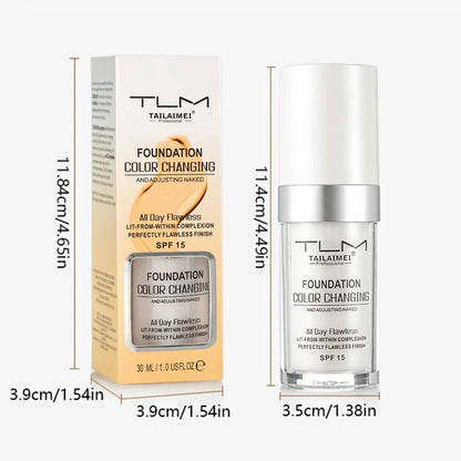 Color-Changing Liquid Foundation with SPF - Long-Lasting Water-Resistant Oil-Control Sunscreen Cream 30ml