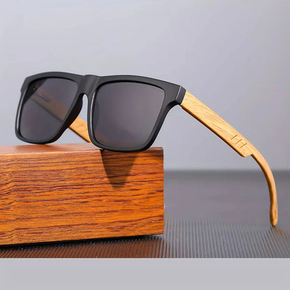 Square Sunglasses Frame Unisex Outdoor Eyewear UV400 Protection Summer 2026 Trend Wood Grain Hinges