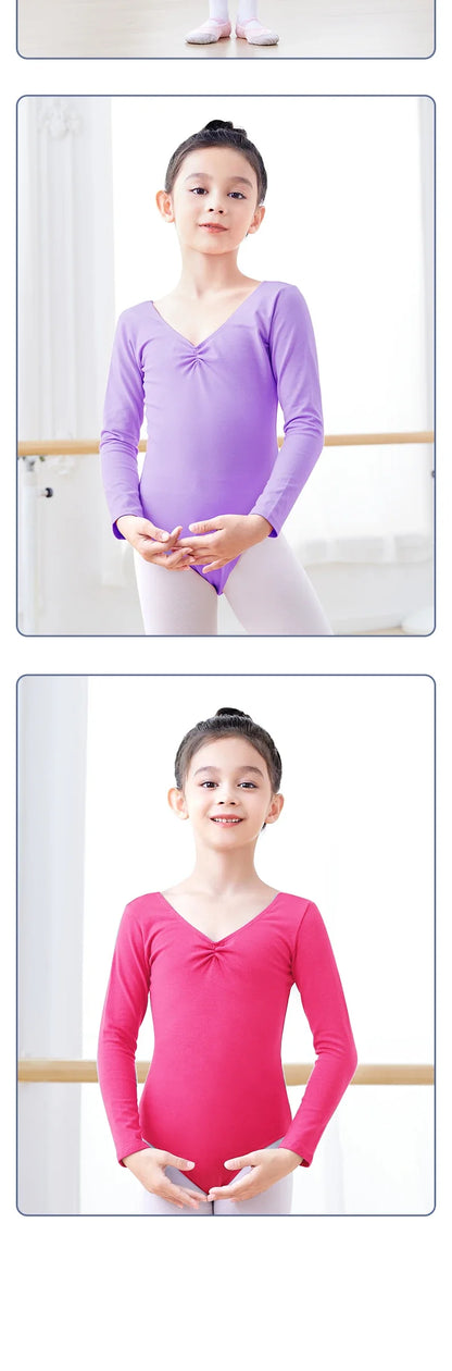 Long Sleeve, Chest-Drawstring, Cotton, For Dance Class – Plush Girls Ballet Leotard