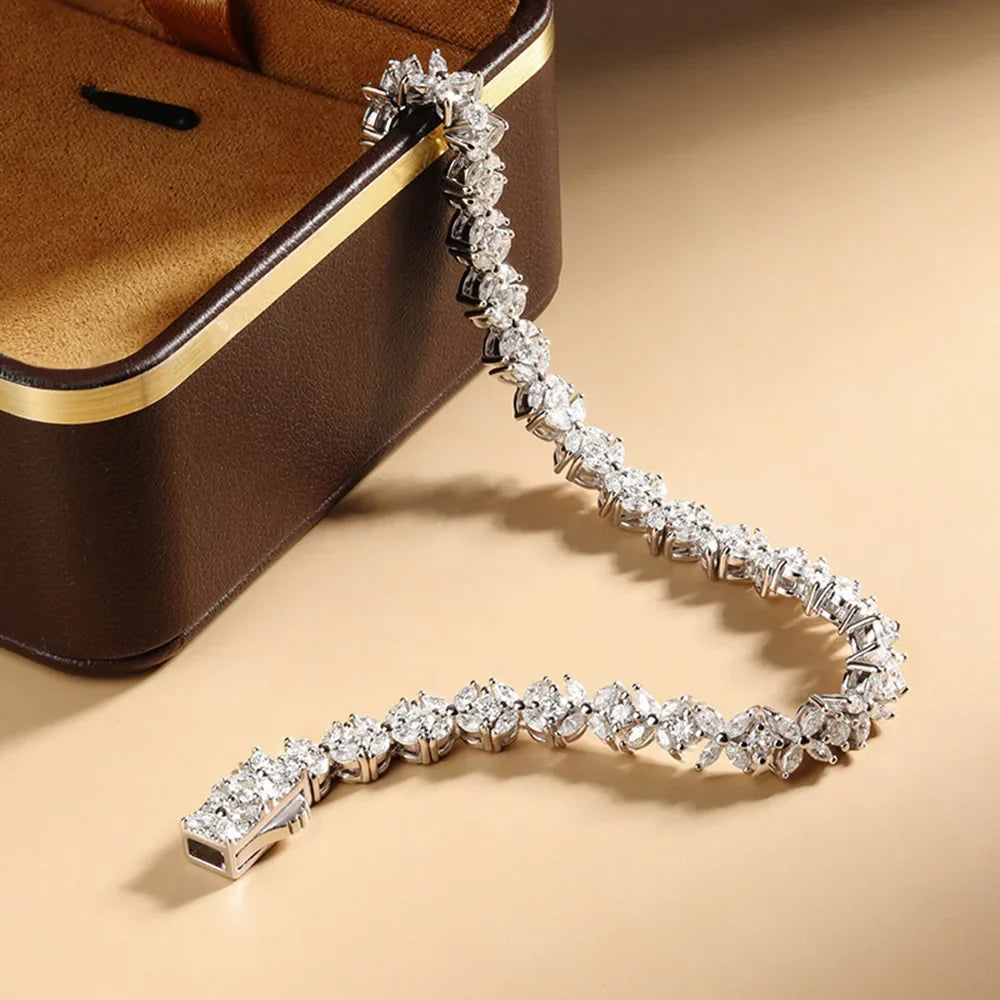 Tennis Moissanite Bracelet Sterling Silver Bridal Floral